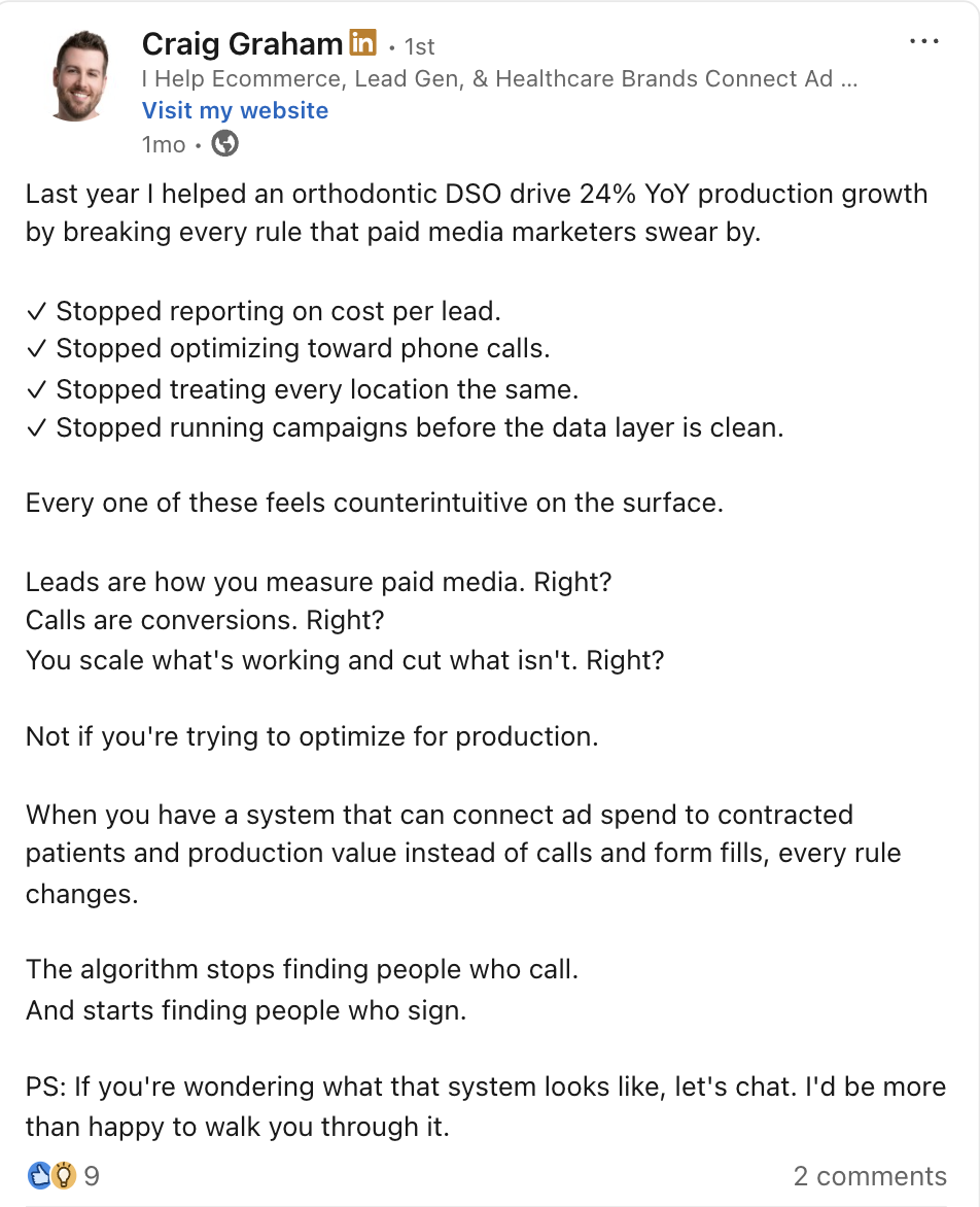 LinkedIn post: How an orthodontic DSO drove 24% YoY production growth