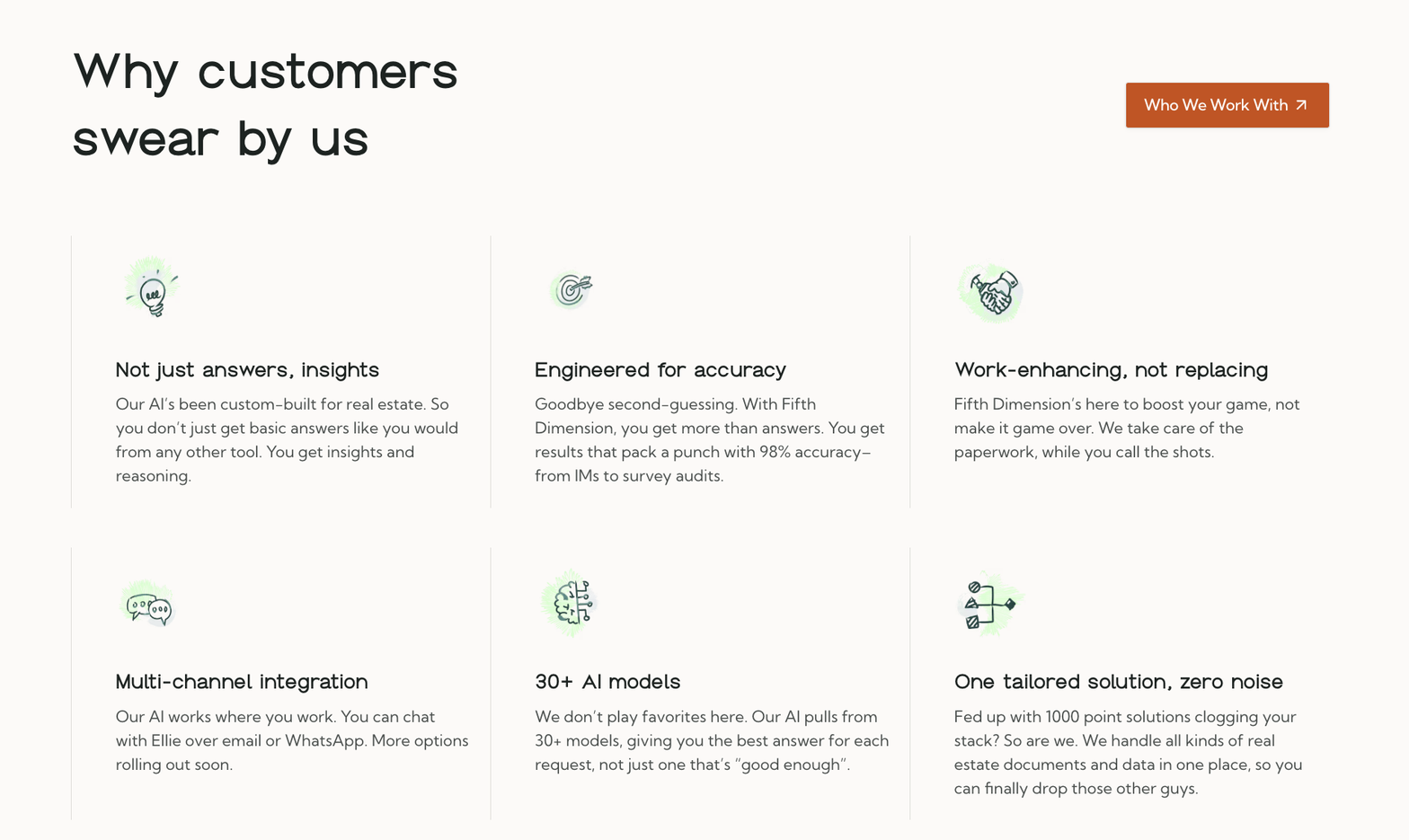 Fifth Dimension AI — Not just answers, insights / Engineered for accuracy / Work-enhancing, not replacing